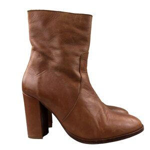Candela Women's Size 7.5 Brown Leather Block Heel Side Zip Ankle Booties SPAIN